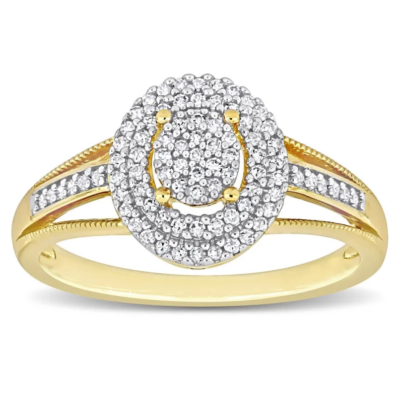 Miadora 1/4ct TDW Diamond Double Halo Split Shank Ring in 10k Yellow Gold sold by Zulily