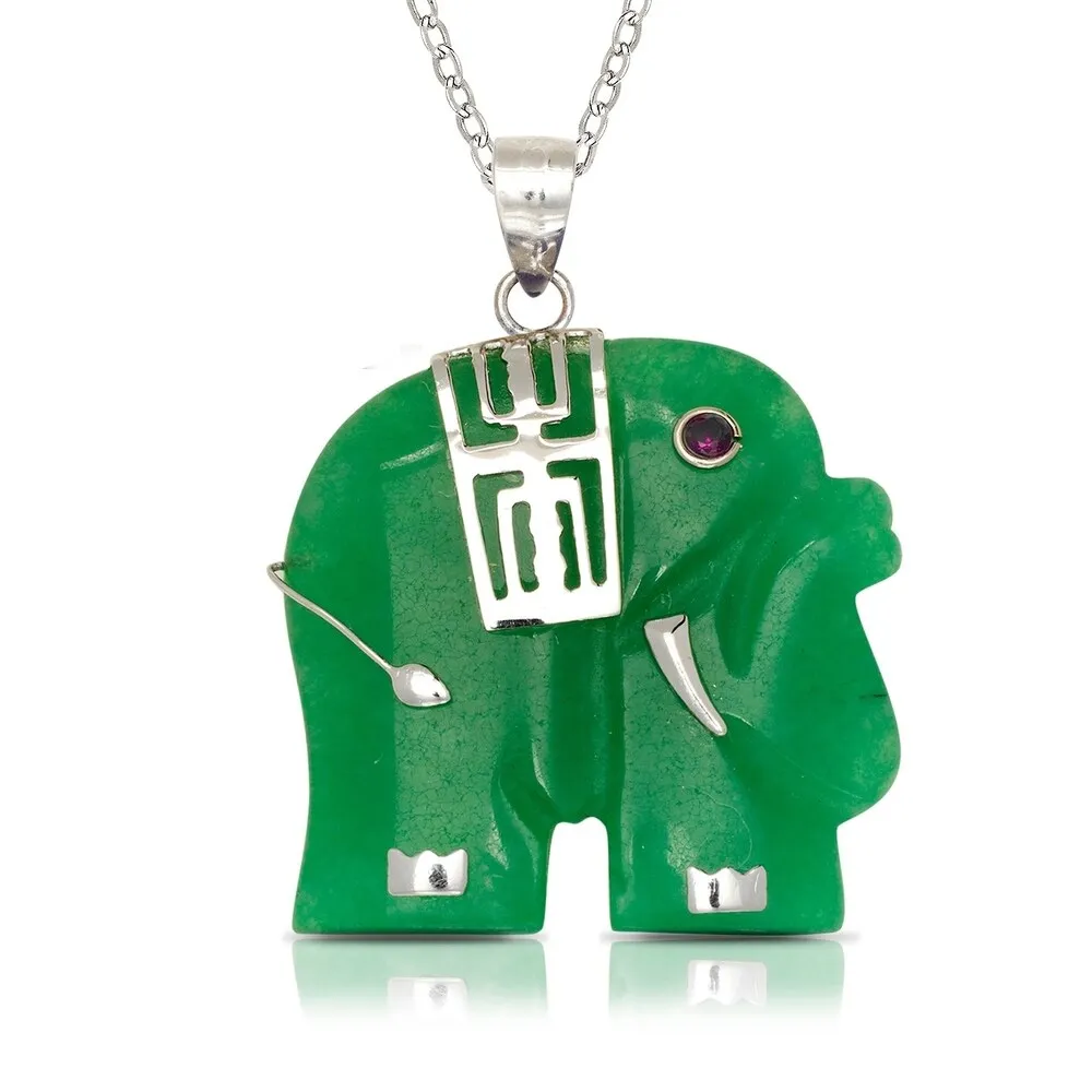 925 Sterling silver 18" Green Jade/Lavendar Jade/Mother of Pearl Elephant Pendant Necklace (20mm x 28mm) sold by Zulily