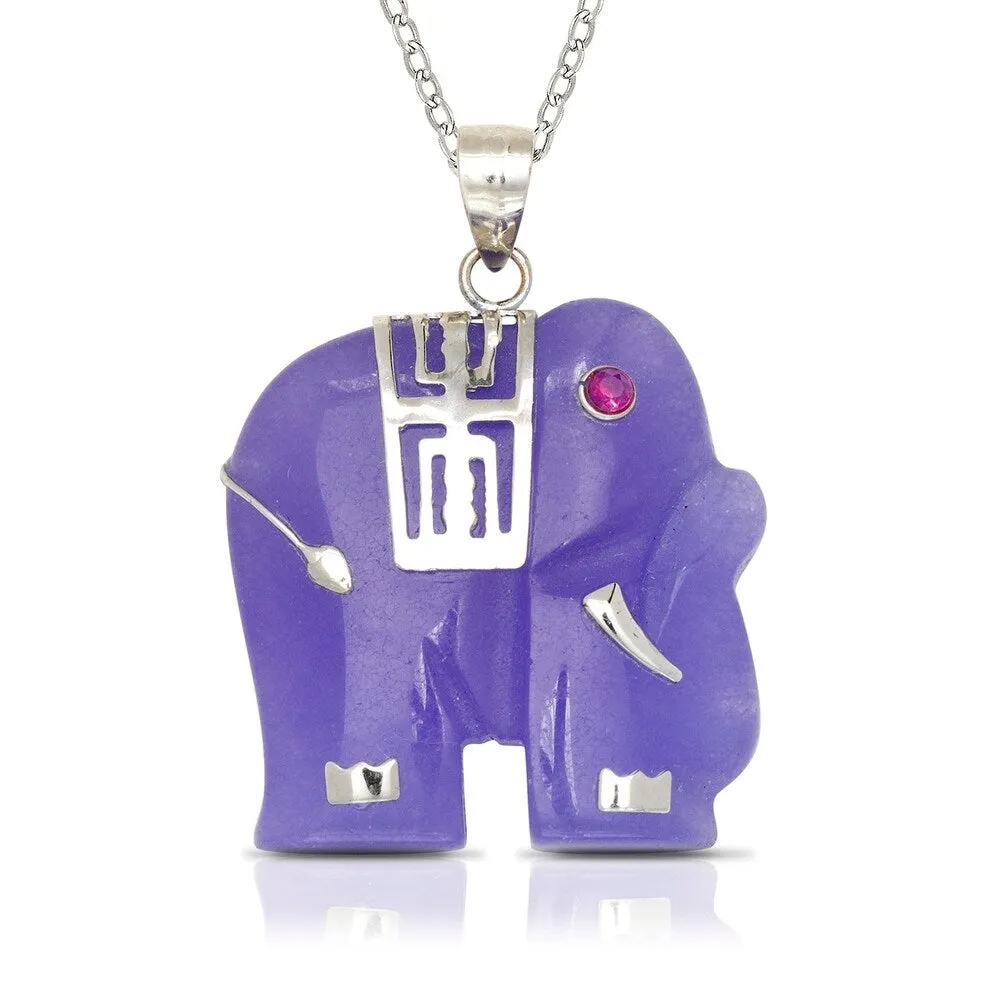 925 Sterling silver 18" Green Jade/Lavendar Jade/Mother of Pearl Elephant Pendant Necklace (20mm x 28mm) sold by Zulily product image thumbnail 3