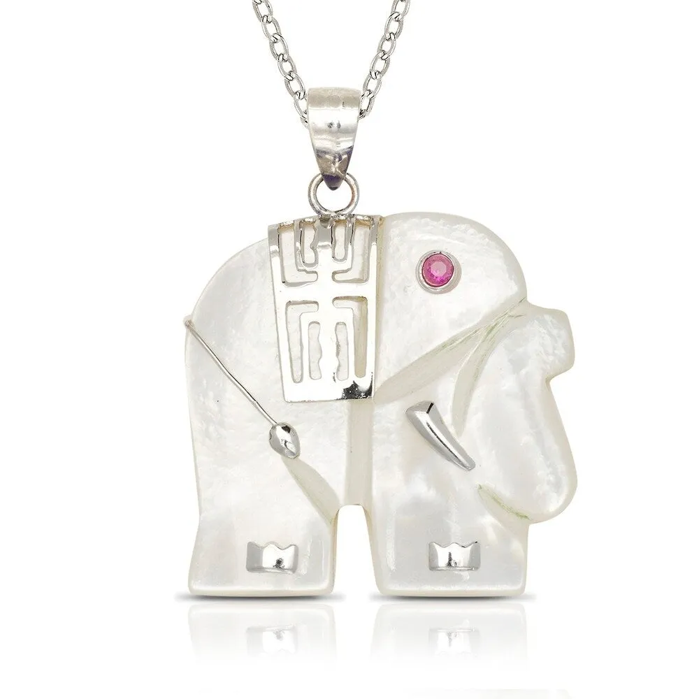 925 Sterling silver 18" Green Jade/Lavendar Jade/Mother of Pearl Elephant Pendant Necklace (20mm x 28mm) sold by Zulily product image thumbnail 2