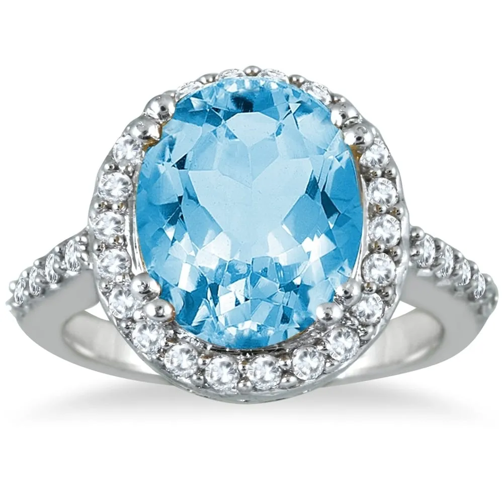 5 Carat Blue Topaz and Diamond Ring in 14K White Gold sold by Zulily