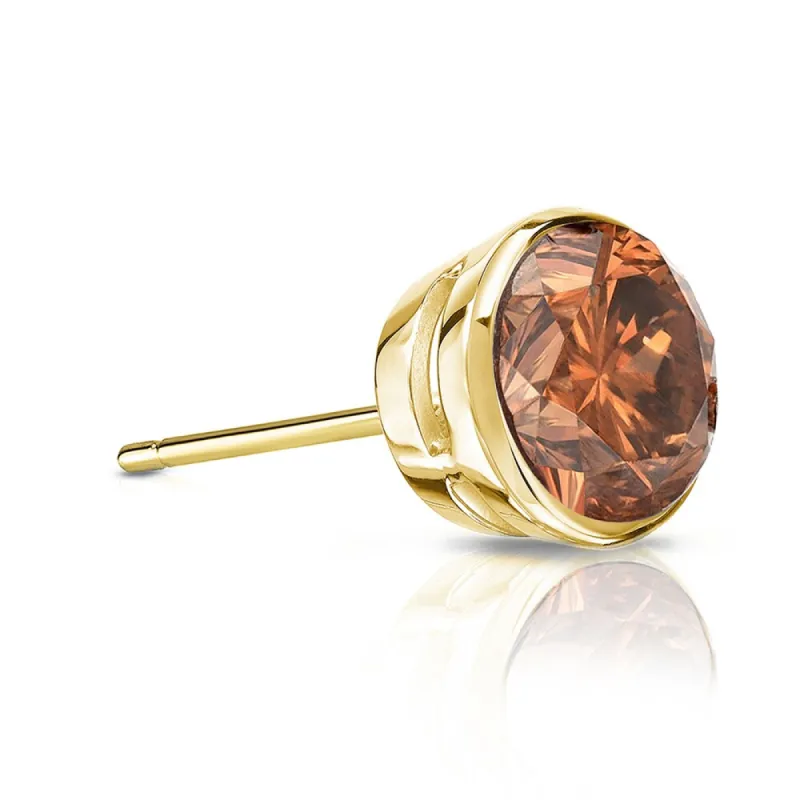 Auriya 14k Gold 1/3ct TDW Bezel-Set Round SINGLE (1) Brown Diamond Stud Earring sold by Zulily