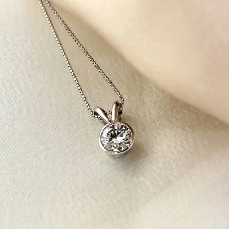 Auriya Platinum 1/2ct TW Round Bezel-set Moissanite Necklace Solitaire - 5 mm - 5 mm sold by Zulily