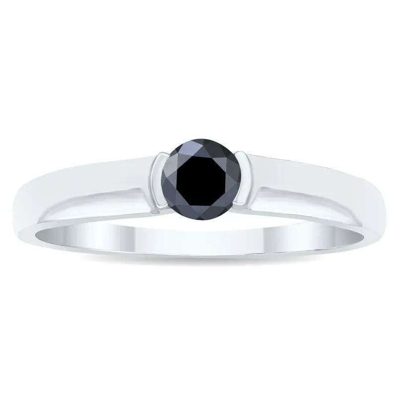 1/3 Carat Half Bezel Black Diamond Solitaire Ring in 10K White Gold sold by Zulily