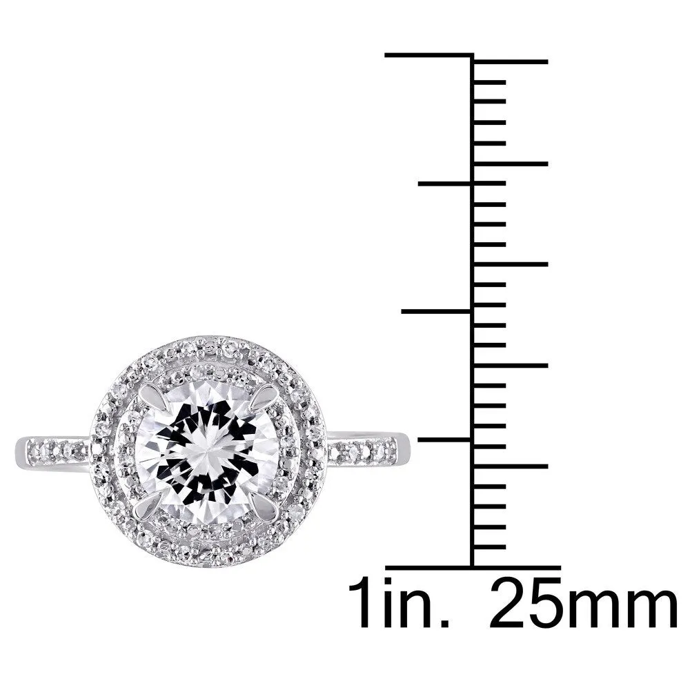 Miadora 10k White Gold Created White Sapphire and 1/10ct TDW Diamond Double Halo Ring sold by Zulily product image thumbnail 3