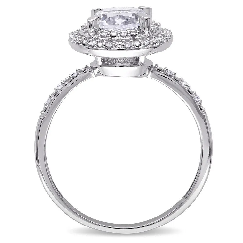 Miadora 10k White Gold Created White Sapphire and 1/10ct TDW Diamond Double Halo Ring sold by Zulily product image thumbnail 5