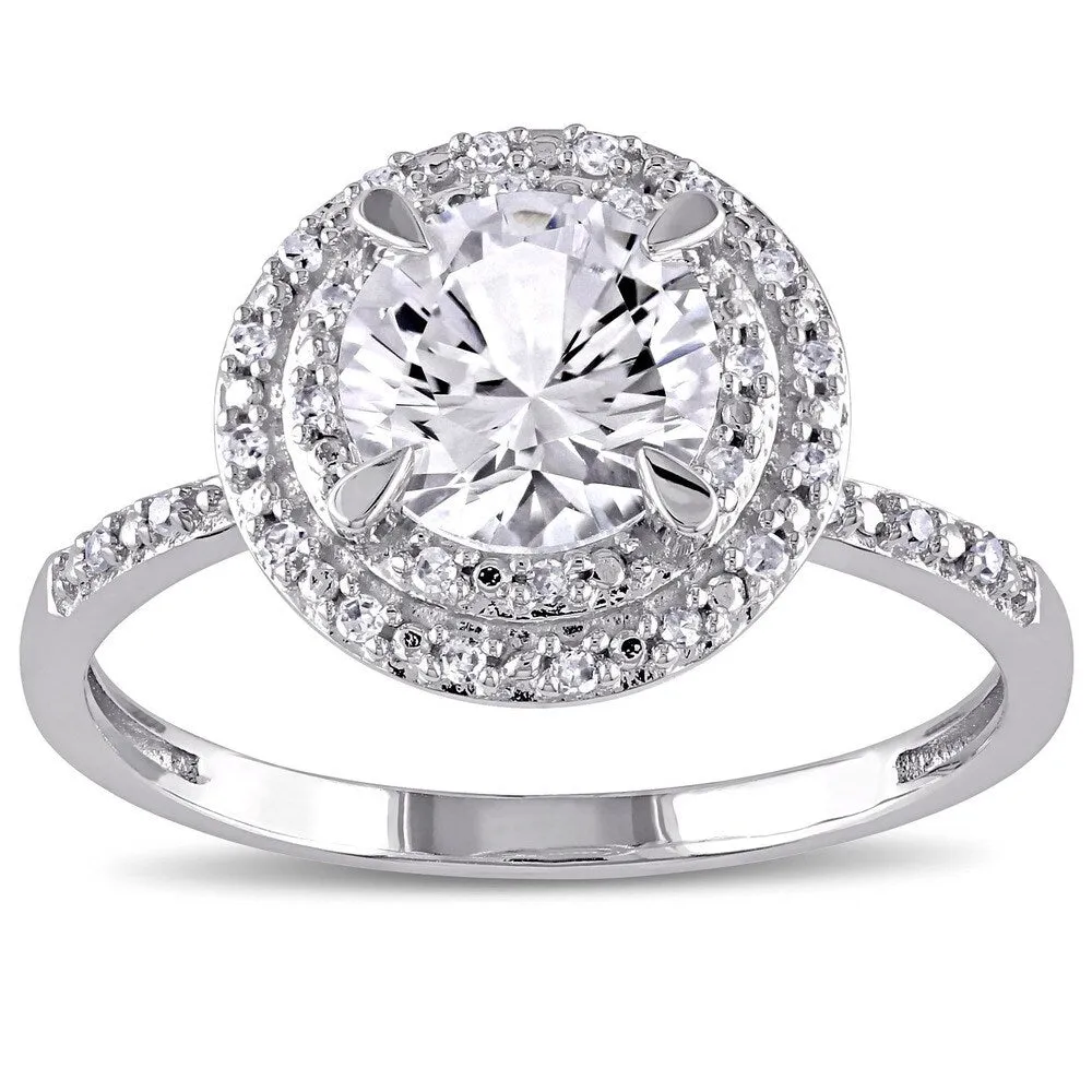 Miadora 10k White Gold Created White Sapphire and 1/10ct TDW Diamond Double Halo Ring sold by Zulily