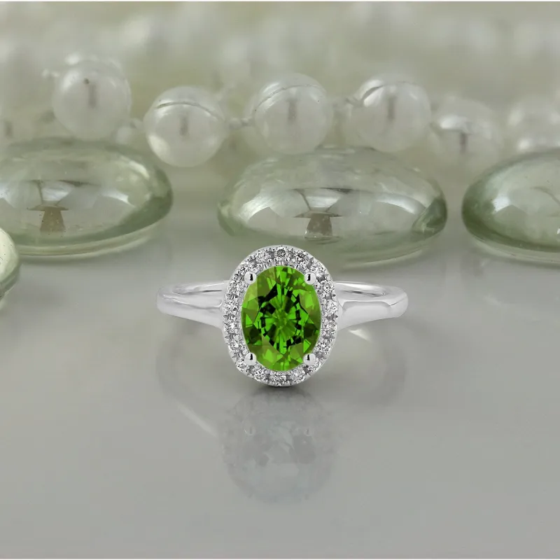 Auriya Classic 1ct Oval Peridot and Halo Diamond Engagement Ring 1/8cttw 14k Gold sold by Zulily