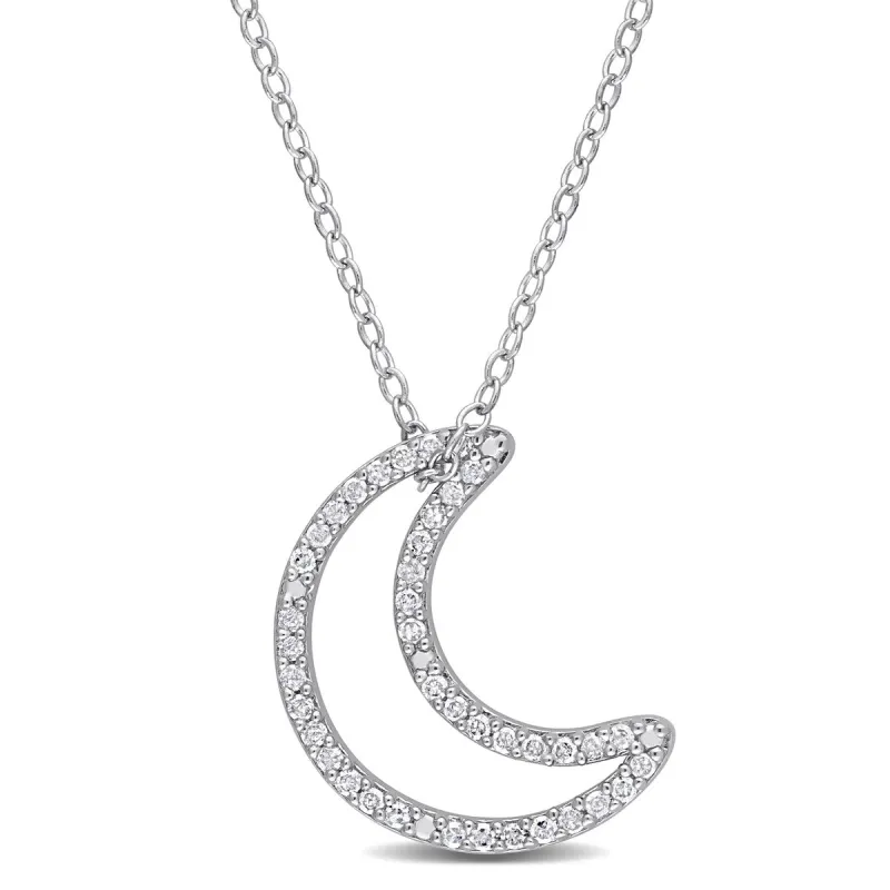 Miadora 1/5ct TDW Diamond Crescent Moon Necklace in Sterling Silver sold by Zulily