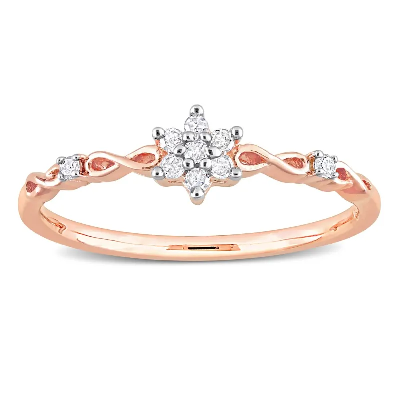 Miadora 1/10ct TDW Diamond Floral Promise Ring in Rose Plated Sterling Silver sold by Zulily