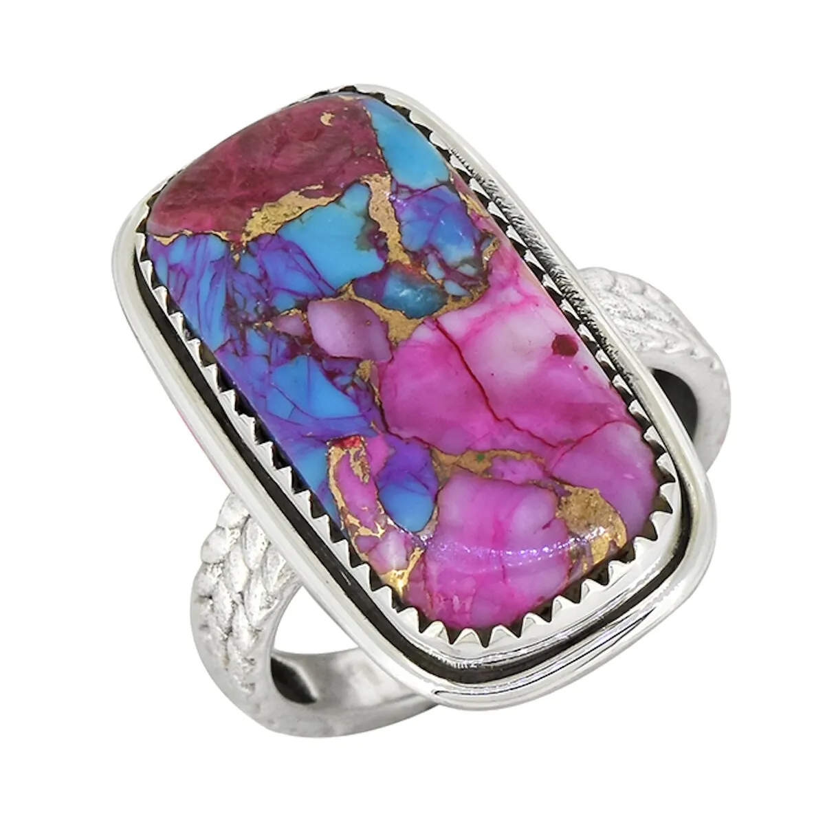 Pink Turquoise Rectangle Sterling Silver Ring sold by Zulily