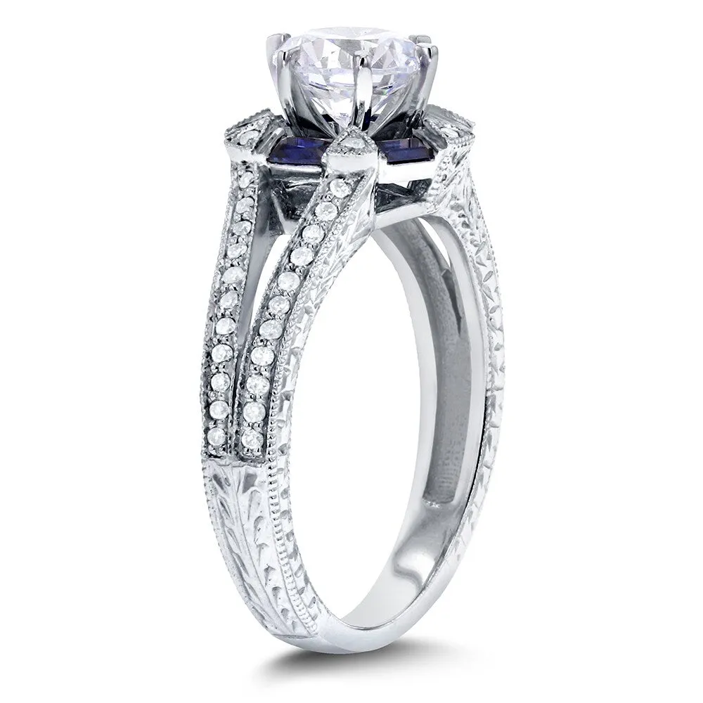 Annello by Kobelli 14k White Gold 1 3/5ct TGW Forever One DEF Moissanite, Baguette Sapphire. and Diamond Art Deco Ring sold by Zulily product image thumbnail 4