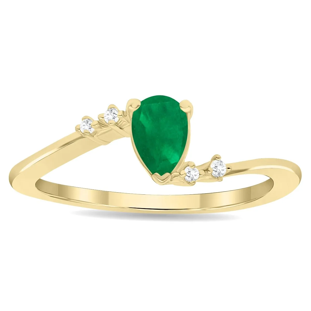 Women's Pear Shaped Emerald and Diamond Wave Ring in 10K Yellow Gold sold by Zulily