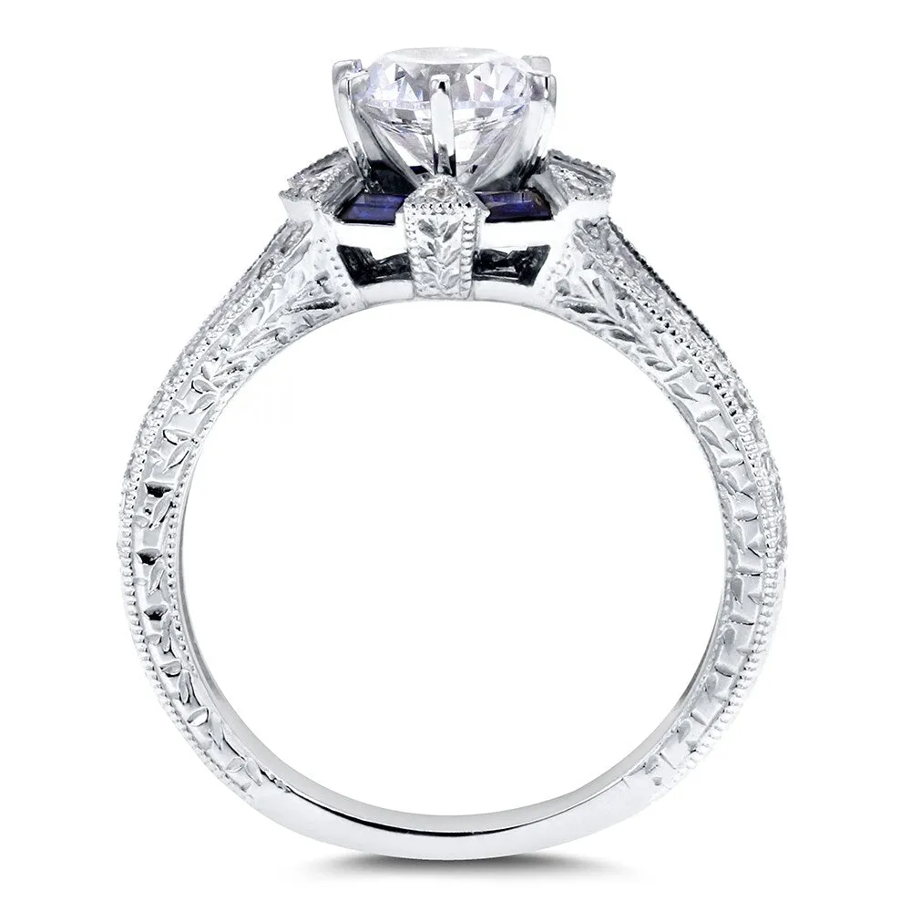 Annello by Kobelli 14k White Gold 1 3/5ct TGW Forever One DEF Moissanite, Baguette Sapphire. and Diamond Art Deco Ring sold by Zulily product image thumbnail 3