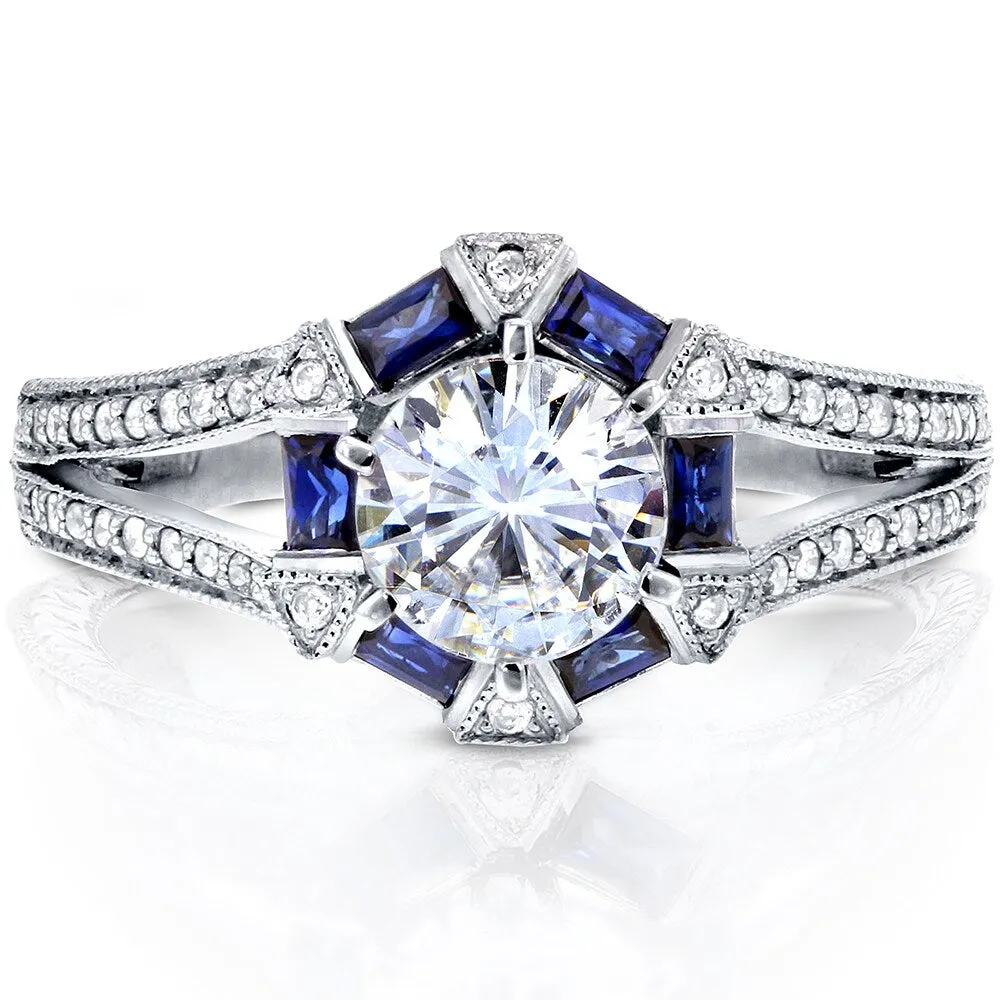 Annello by Kobelli 14k White Gold 1 3/5ct TGW Forever One DEF Moissanite, Baguette Sapphire. and Diamond Art Deco Ring sold by Zulily product image thumbnail 5