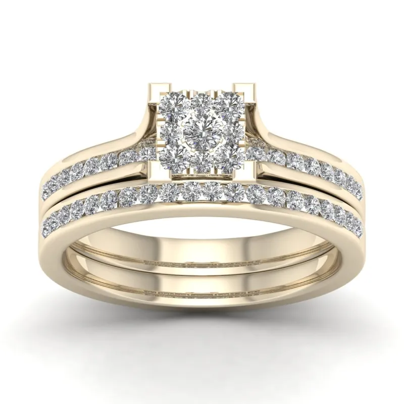 De Couer 10k Yellow Gold 1/2ct TDW Diamond Cluster Bridal Set sold by Zulily