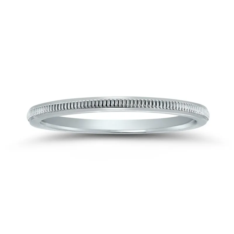 1MM Thin Hand-Squeezed Milgrain Band in 14K White Gold sold by Zulily