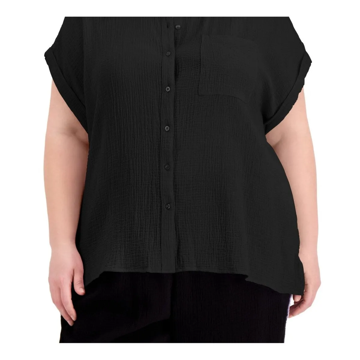 Calvin Klein Women's Stretch Point Collar Button Up Top Black Size 2X sold by Zulily product image thumbnail 3