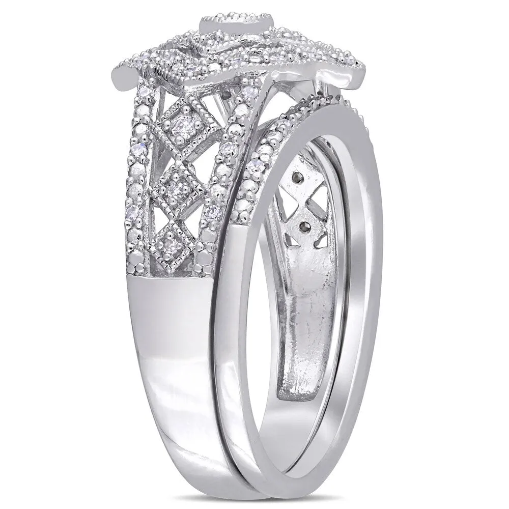 Miadora Sterling Silver 11/4ct TDW Diamond Double Floral Halo Bridal Ring Set sold by Zulily product image thumbnail 3
