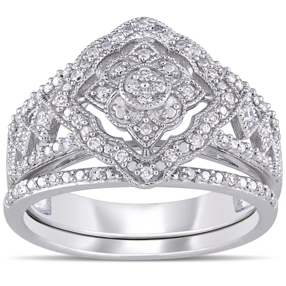 Miadora Sterling Silver 11/4ct TDW Diamond Double Floral Halo Bridal Ring Set sold by Zulily product image thumbnail 2
