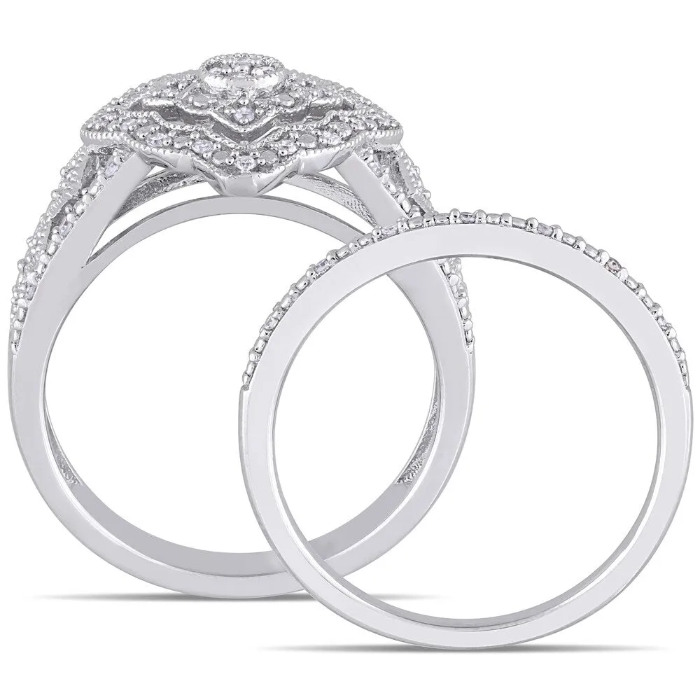 Miadora Sterling Silver 11/4ct TDW Diamond Double Floral Halo Bridal Ring Set sold by Zulily product image thumbnail 4