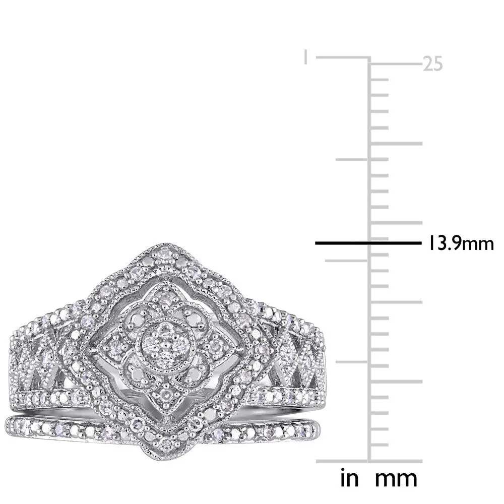 Miadora Sterling Silver 11/4ct TDW Diamond Double Floral Halo Bridal Ring Set sold by Zulily product image thumbnail 5