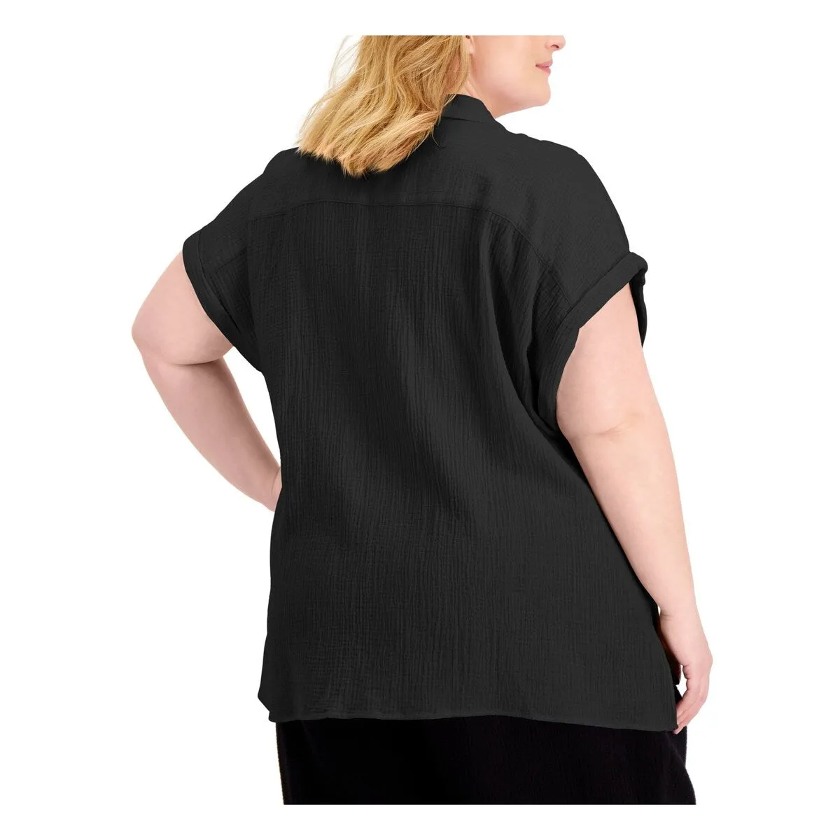 Calvin Klein Women's Stretch Point Collar Button Up Top Black Size 2X sold by Zulily product image thumbnail 2