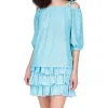 Michael Kors Women's Eyelet Off The Shoulder Top Blue sold by Zulily