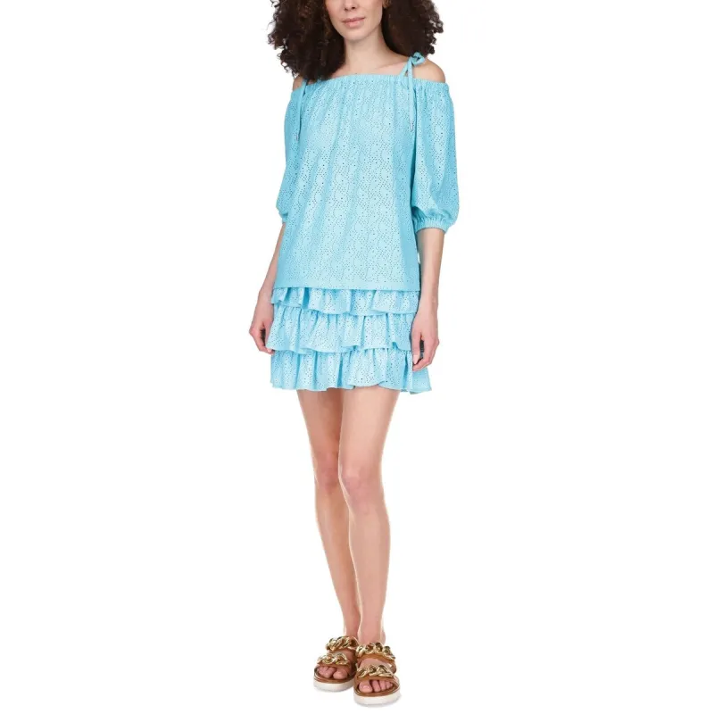 Michael Kors Women's Eyelet Off The Shoulder Top Blue sold by Zulily