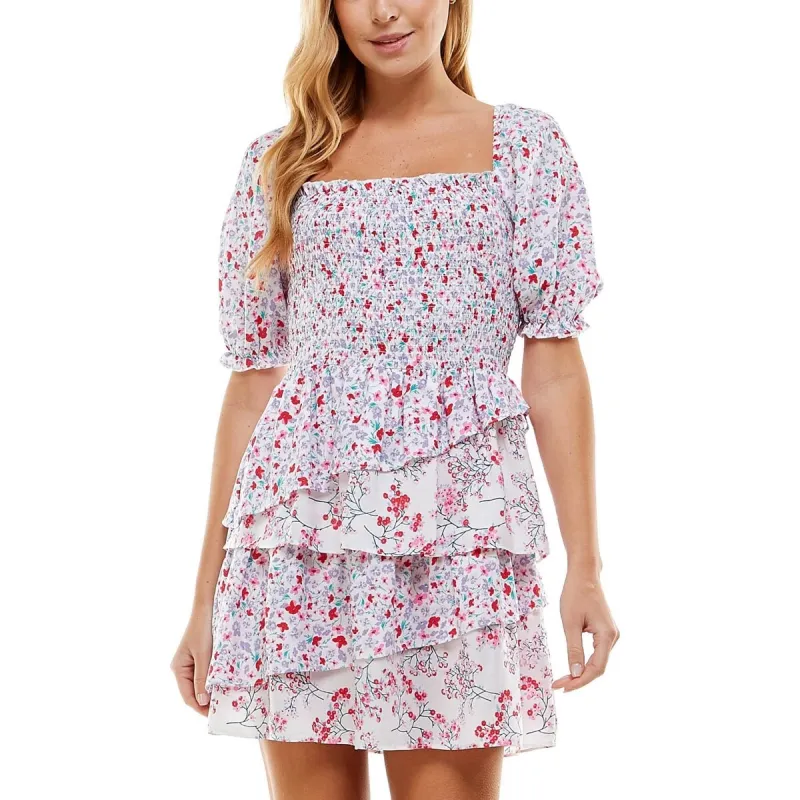 City Studios Junior's Tiered Puffed Sleeve Dress Red Size XX-Small sold by Zulily