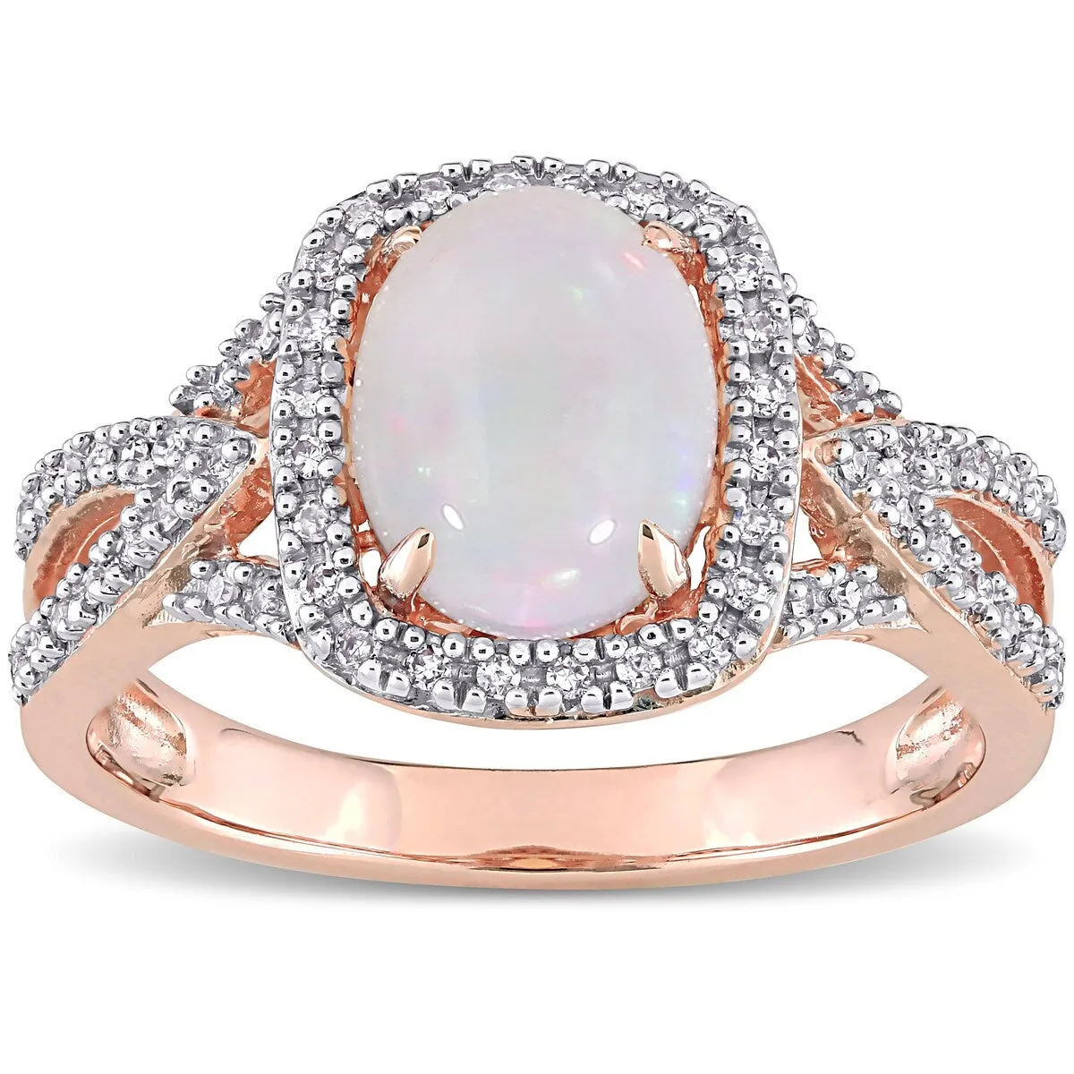 Miadora 10k Rose Gold Oval-cut Opal and 1/6ct TDW Diamond Halo Split Shank Engagement Ring sold by Zulily