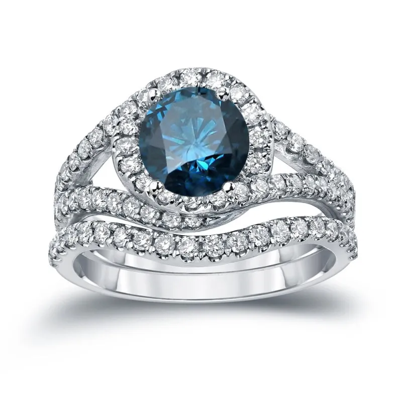 Auriya Round 1 7/8ctw Blue Halo Diamond Engagement Ring Set 14k Gold sold by Zulily