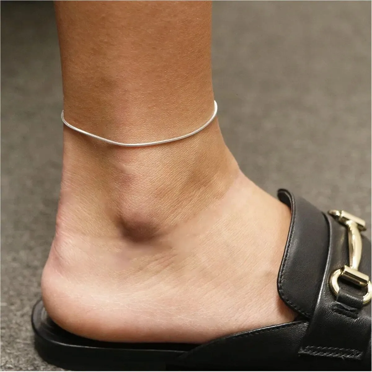 925 Sterling Silver 1MM Diamond Cut Snake Chain Anklet 9" or 10" sold by Zulily