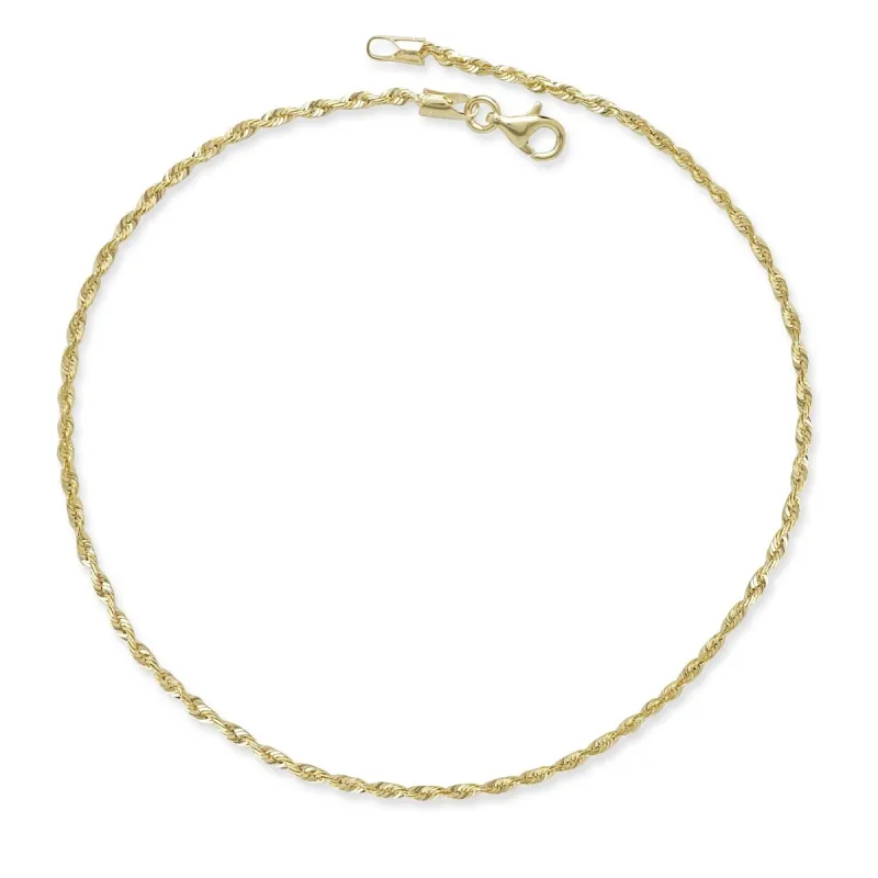 Curata 14k Yellow Gold 10" 2.0mm Diamond-cut Rope Chain Anklet sold by Zulily