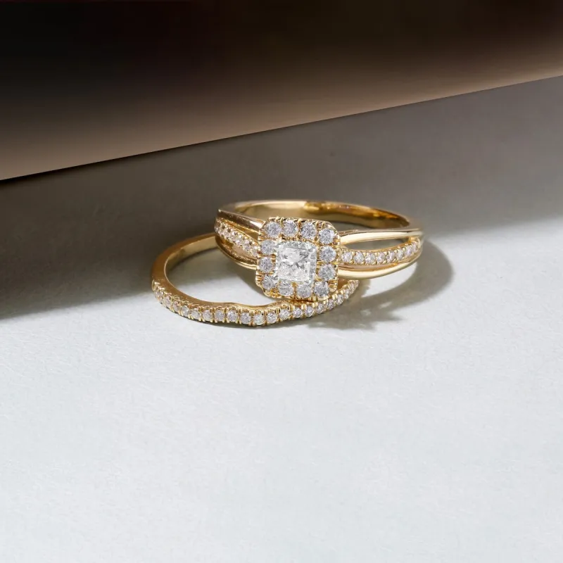 De Couer IGI Certified 14k Yellow Gold 5/8ct TDW Princess-Cut Diamond Frame Bridal Set sold by Zulily