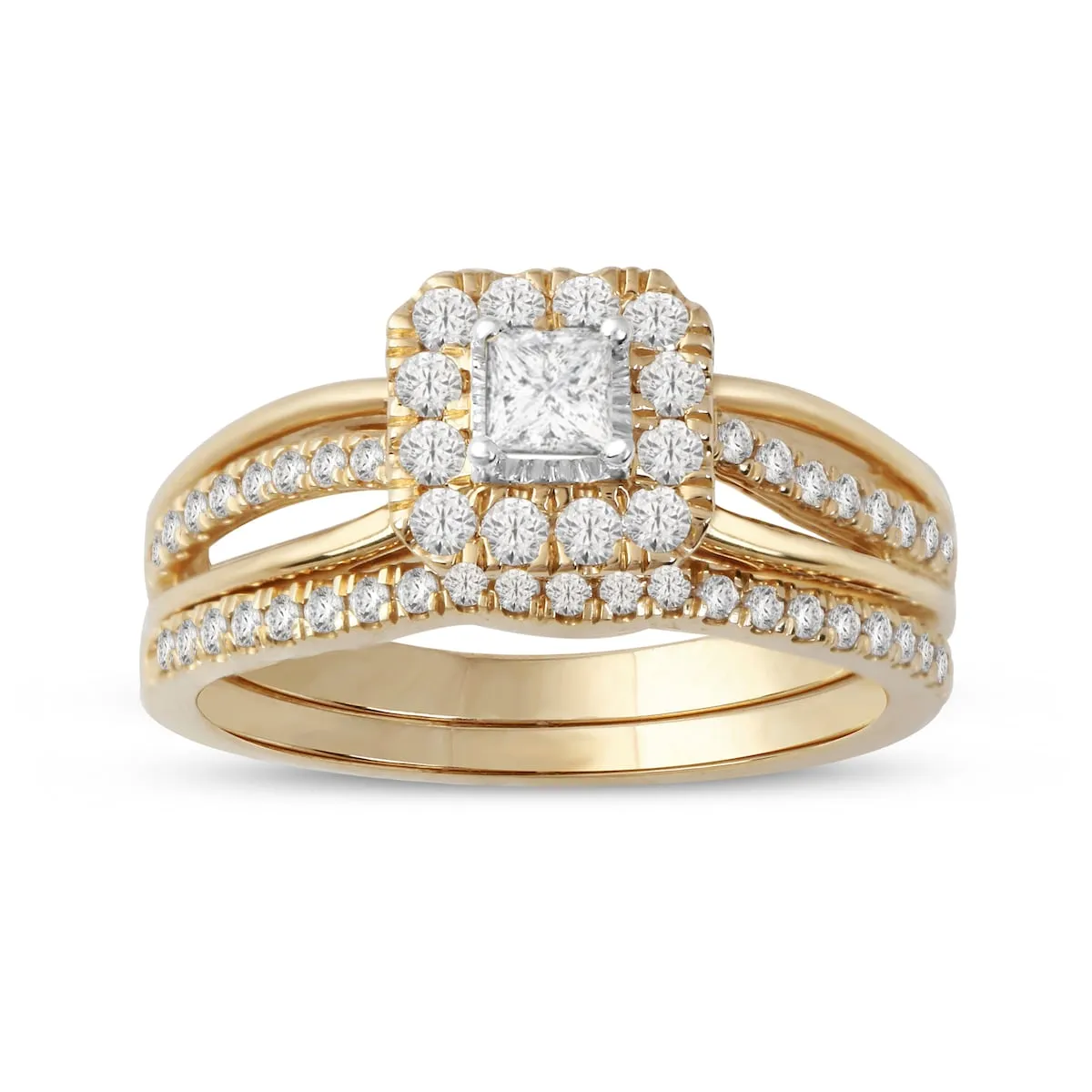 De Couer IGI Certified 14k Yellow Gold 5/8ct TDW Princess-Cut Diamond Frame Bridal Set sold by Zulily product image thumbnail 3