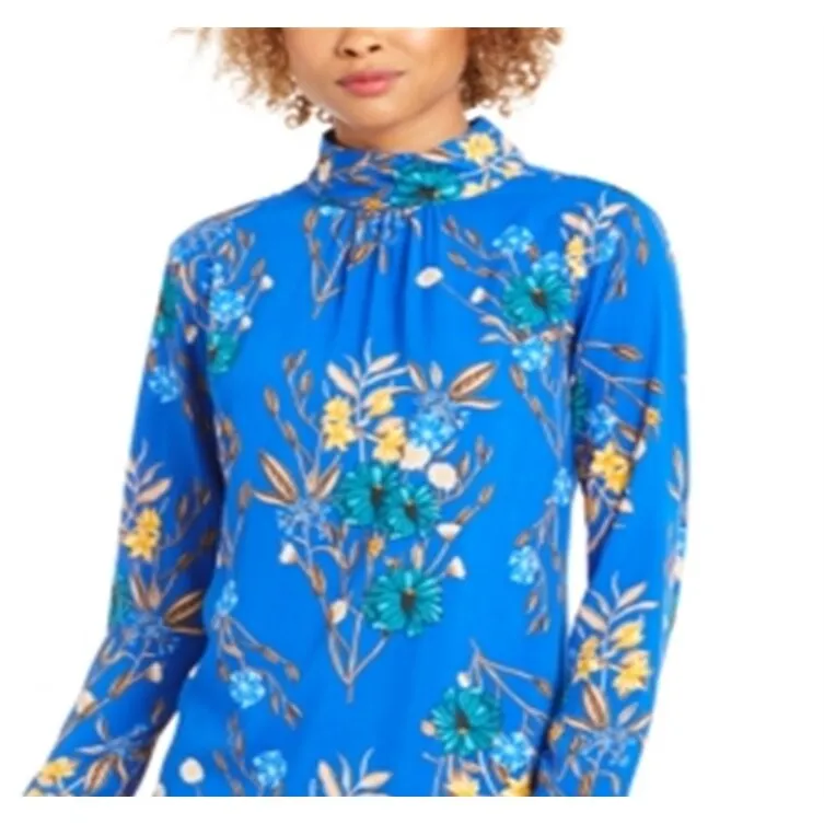 Calvin Klein Women's Floral Print Mock Neck Top Blue Size X-Large sold by Zulily product image thumbnail 2