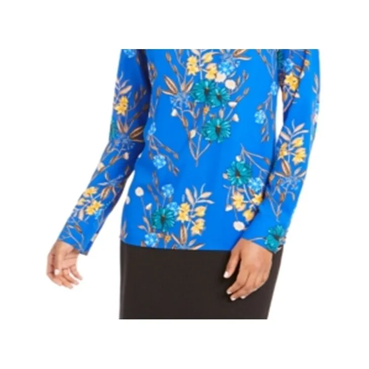 Calvin Klein Women's Floral Print Mock Neck Top Blue Size X-Large sold by Zulily product image thumbnail 3