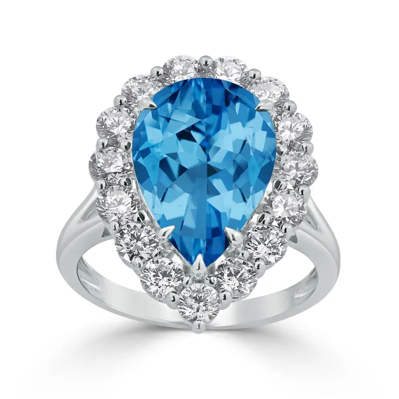 Auriya 2 1/4ct Pear-cut Blue Topaz Halo Diamond Engagement Ring 1 3/4cttw 18K Gold sold by Zulily