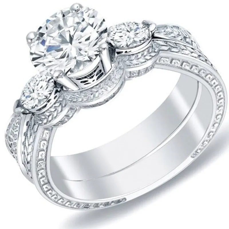 Auriya 14k Gold 4/5ctw Vintage 3-stone Diamond Engagement Ring Set sold by Zulily