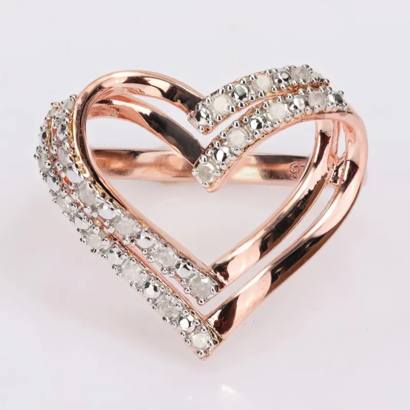 Miadora 1/5ct TDW Diamond Open Double Heart Ring in Rose Plated Sterling Silver sold by Zulily