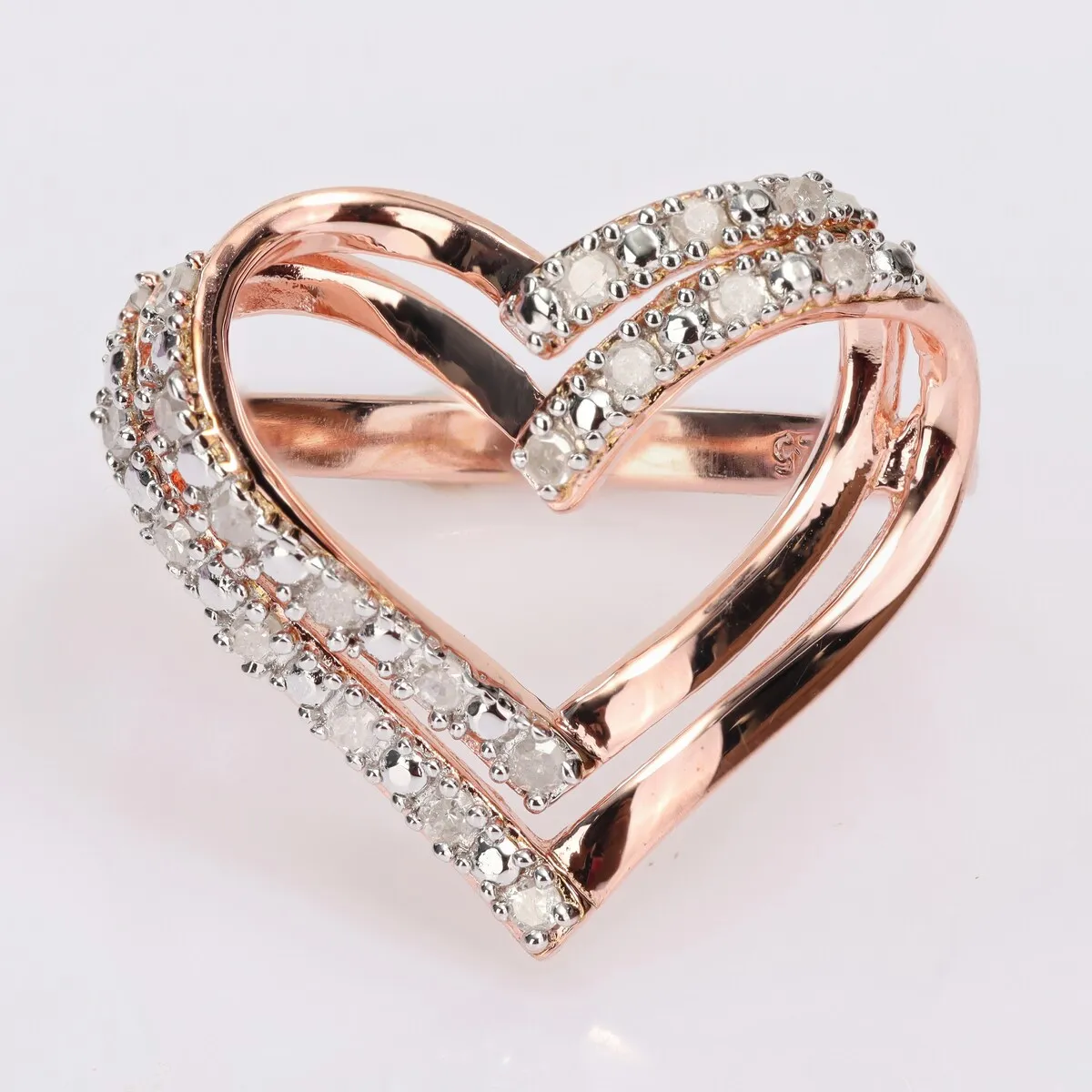 Miadora 1/5ct TDW Diamond Open Double Heart Ring in Rose Plated Sterling Silver sold by Zulily
