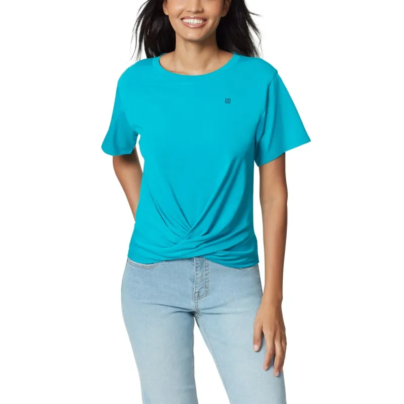 Anne Klein Women's Teal Twist Front Crew Neck Top Blue Size Small sold by Zulily