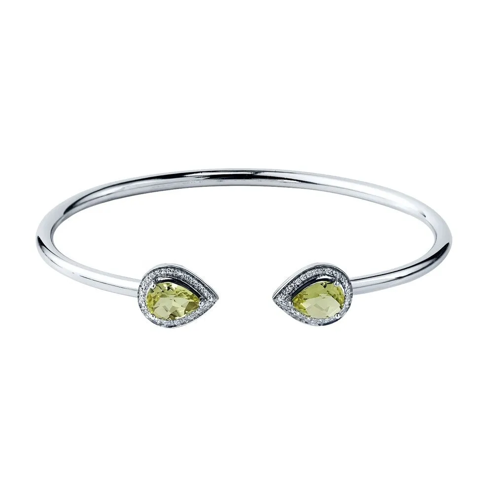 Auriya 1 3/4ct Pear-cut Lemon Green Quartz Gold over Silver Bangle Bracelet with Diamond Accents sold by Zulily
