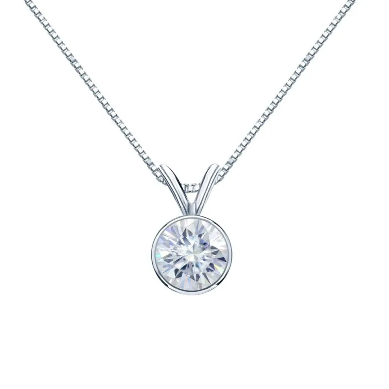Auriya 3ctw Bezel-set Round Moissanite Necklace Platinum - 9.3 mm made by Zulily