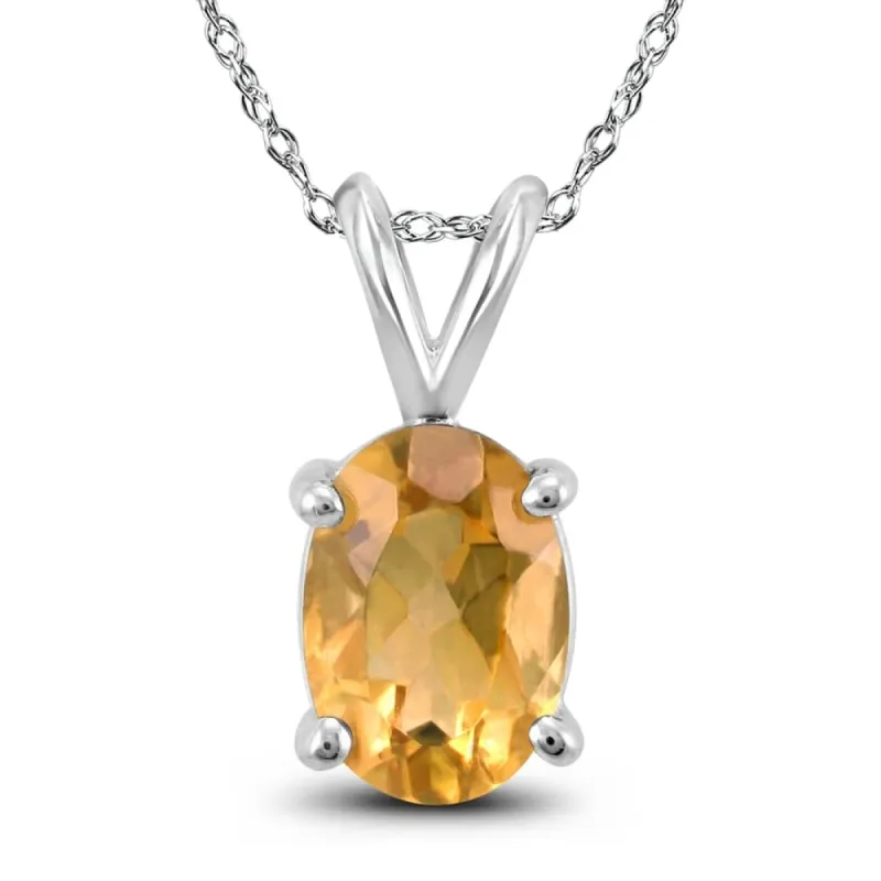 14K White Gold 7x5MM Oval Citrine Pendant sold by Zulily