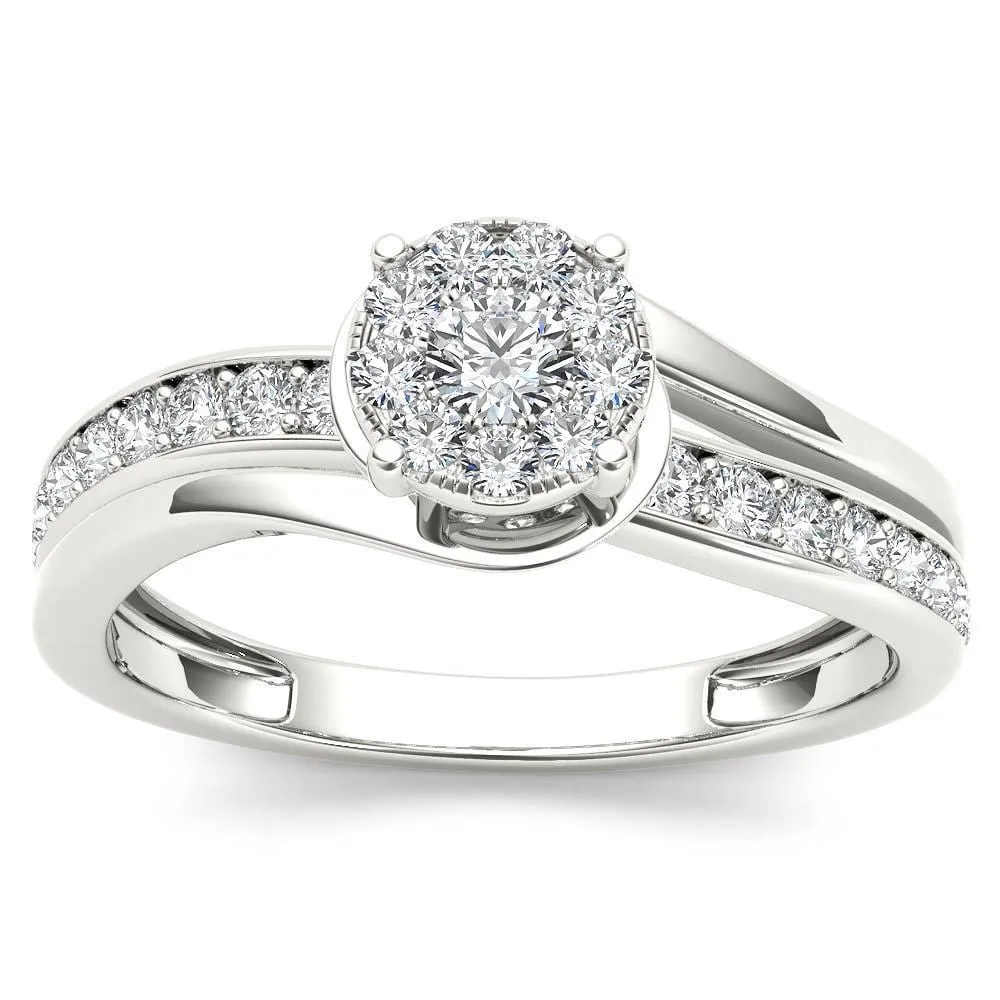 De Couer 10k White Gold 3/8ct TDW Diamond Bypass Cluster Engagement Ring - White H-I sold by Zulily