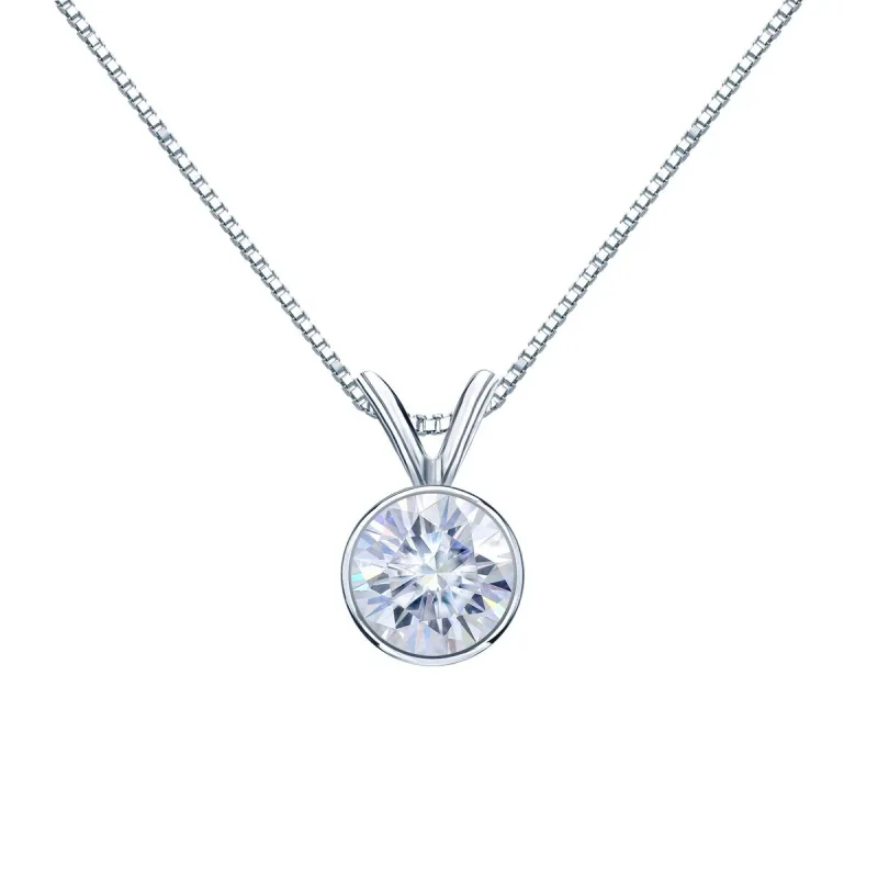 Auriya Platinum 1 1/2ctw Solitaire Moissanite Necklace Bezel-set - 7.4 mm - 7.4 mm sold by Zulily