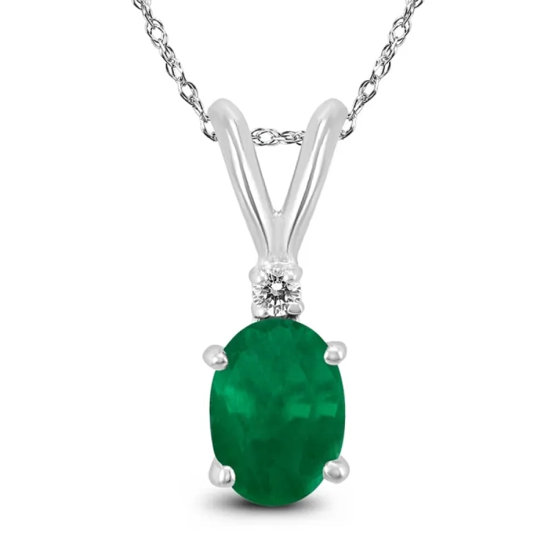 14K White Gold 5x3MM Oval Emerald and Diamond Pendant sold by Zulily
