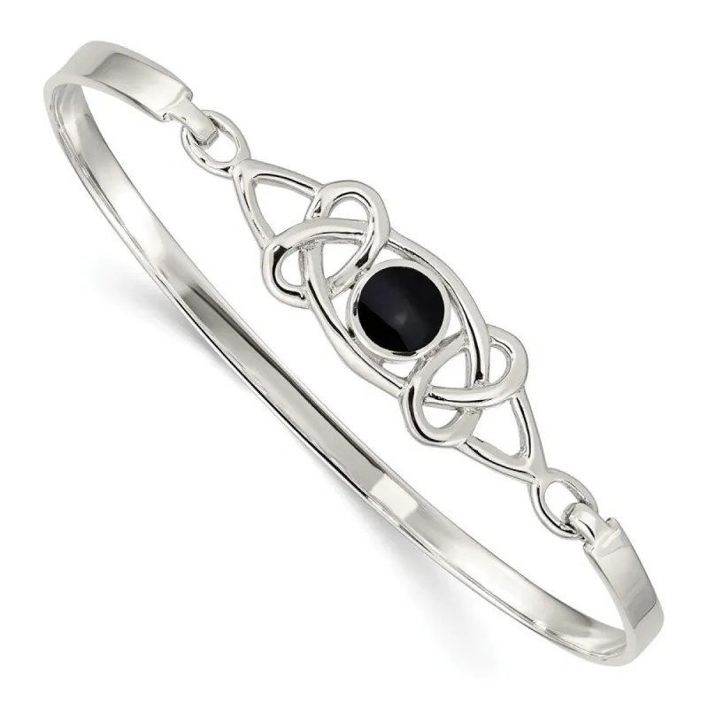 Curata 925 Sterling Silver Celtic Black Onyx Hook Bangle Bracelet sold by Zulily